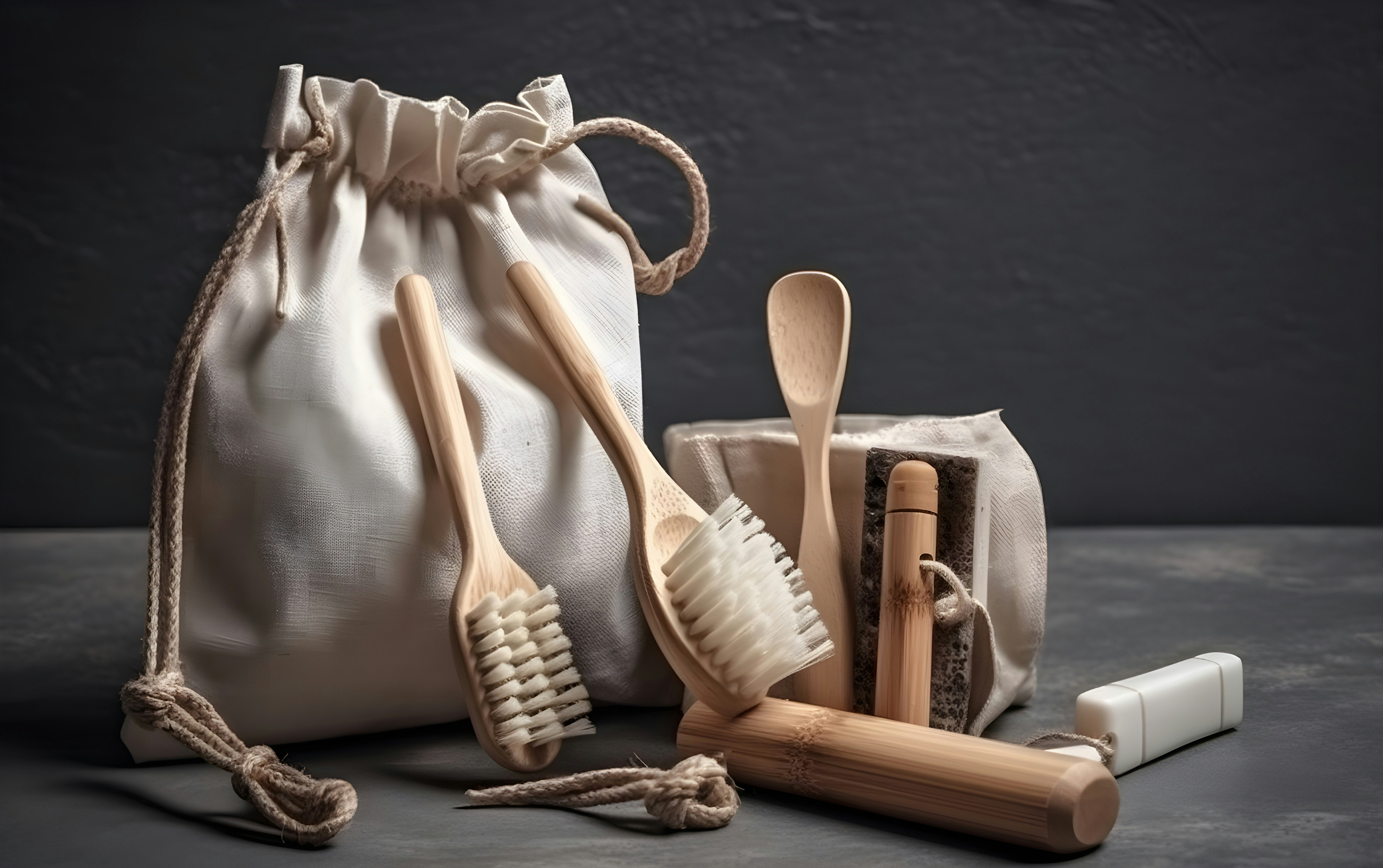 Kit de soin naturel avec pochette à cordon en lin